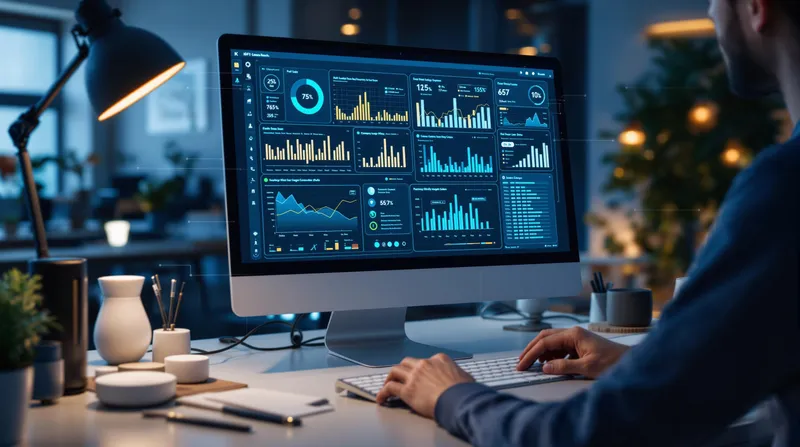 Dispositivos IoT conectados en una red, con un ingeniero monitoreando datos en una computadora